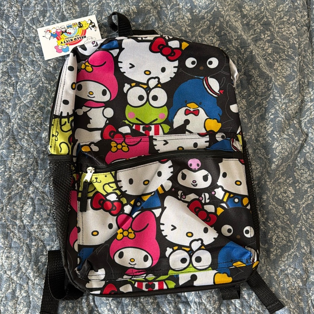 NEW - Hello Kitty Backpack Black Multi School Travel Book Bag